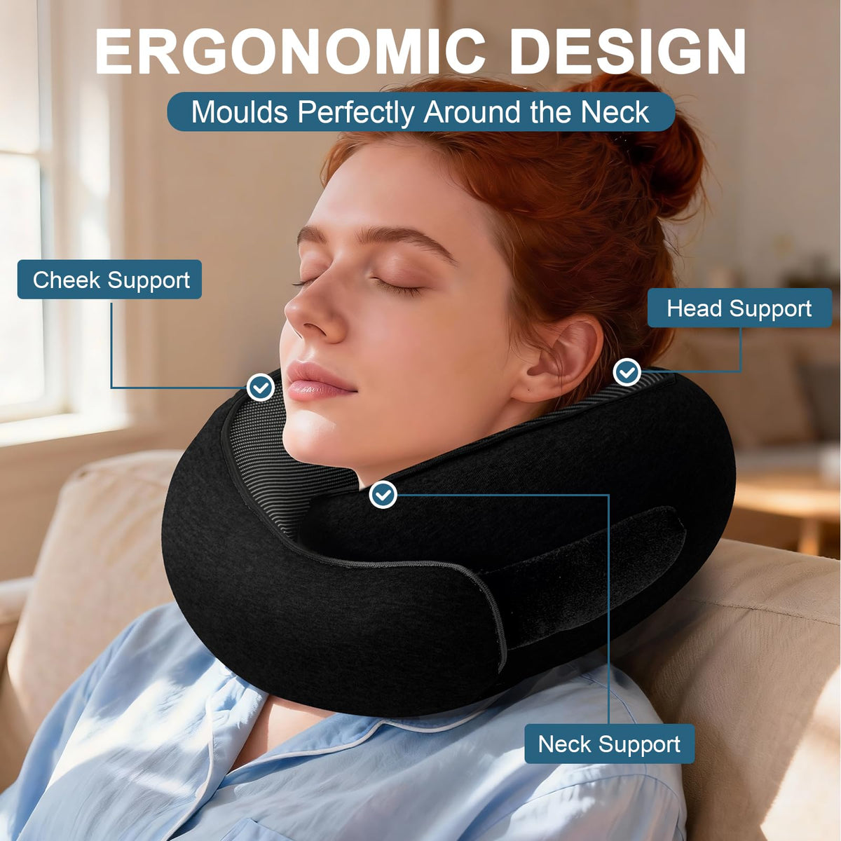 Memory Foam Travel Neck Pillow, 360° Support with Eye Mask&Earplugs