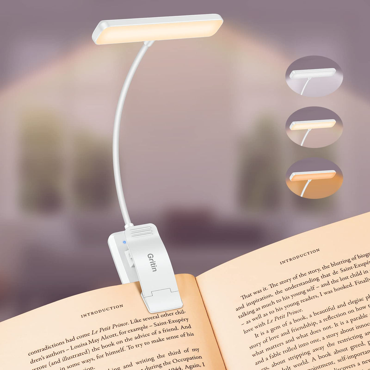 Gritin 19 LED Rechargeable Book Light for Reading in Bed - Memory Function
