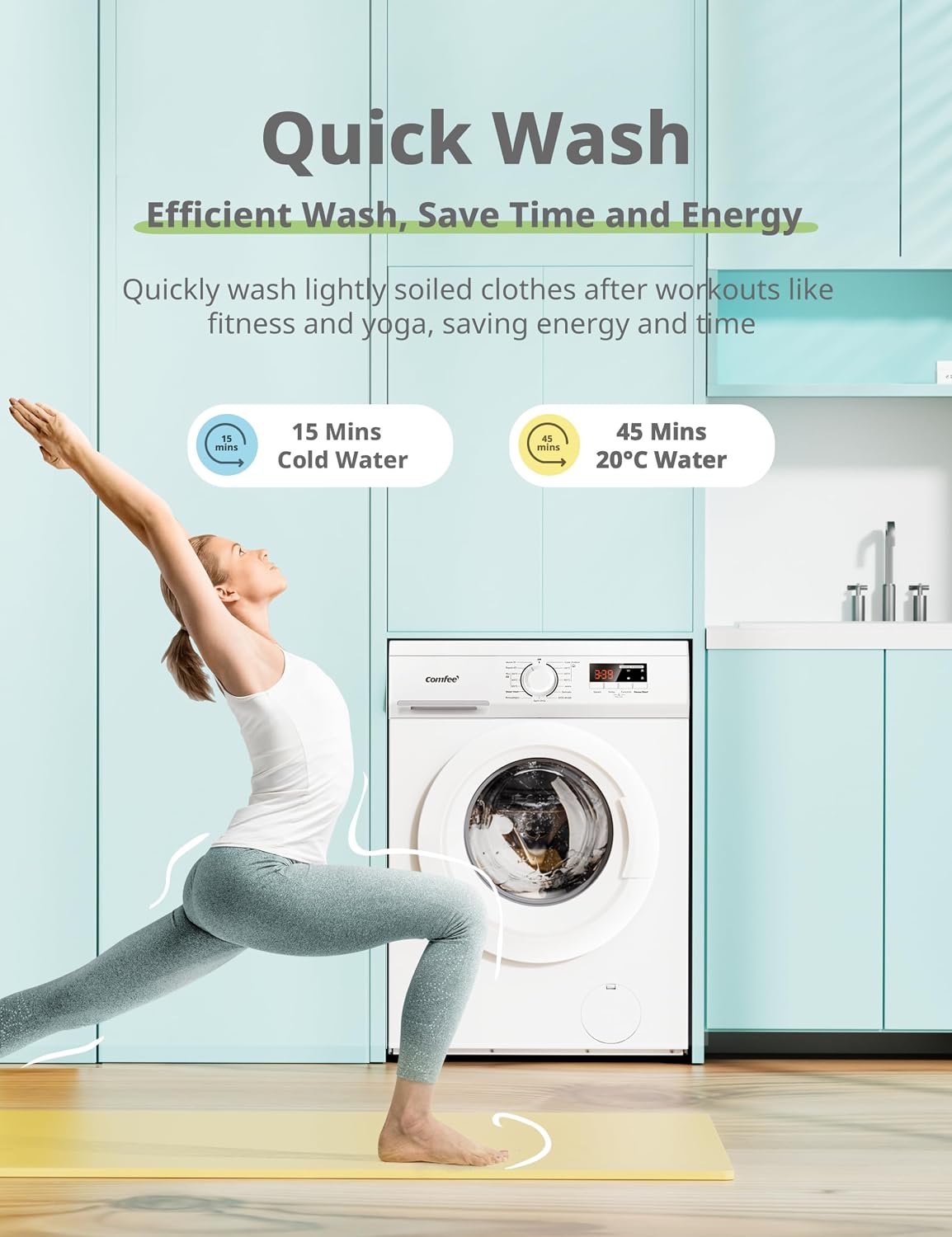 COMFEE' 9kg Washing Machine Energy Class A 1400rpm BLDC Motor Slim White