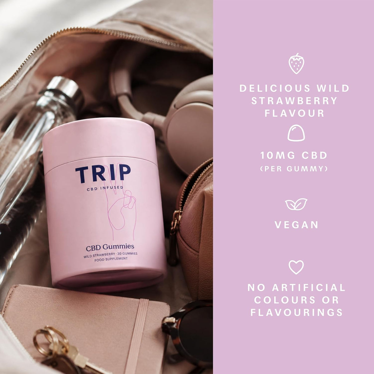 TRIP CBD Infused Gummies, 300mg CBD, High Strength, Wild Strawberry, 30x