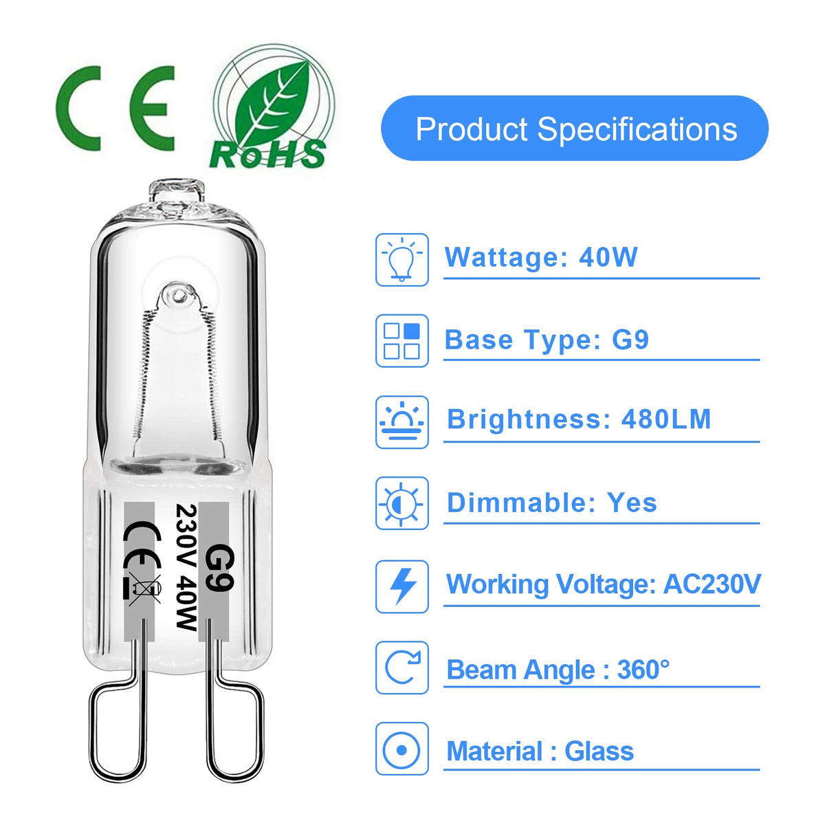 WeshLMPO G9 Halogen Bulbs 25W G9 Bulb Warm White 230V Dimmable for Oven 300 Degrees 12 Pcs