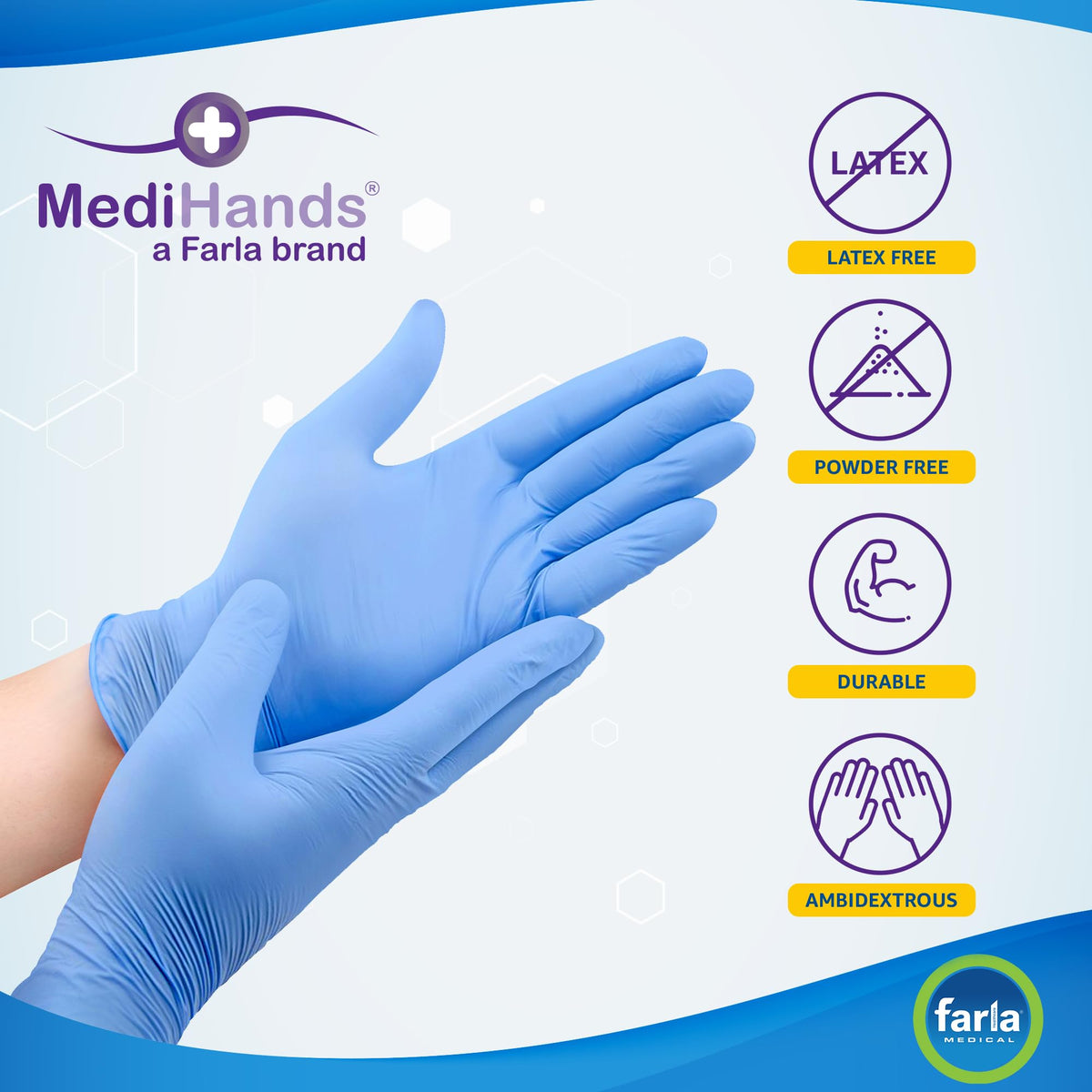 MediHands Nitrile Gloves Medium, Blue Heavy Duty Disposable Glove and Surgical Gloves, Powder Free and Latex Free, Medical, Food, Multi Use, Pack of 100