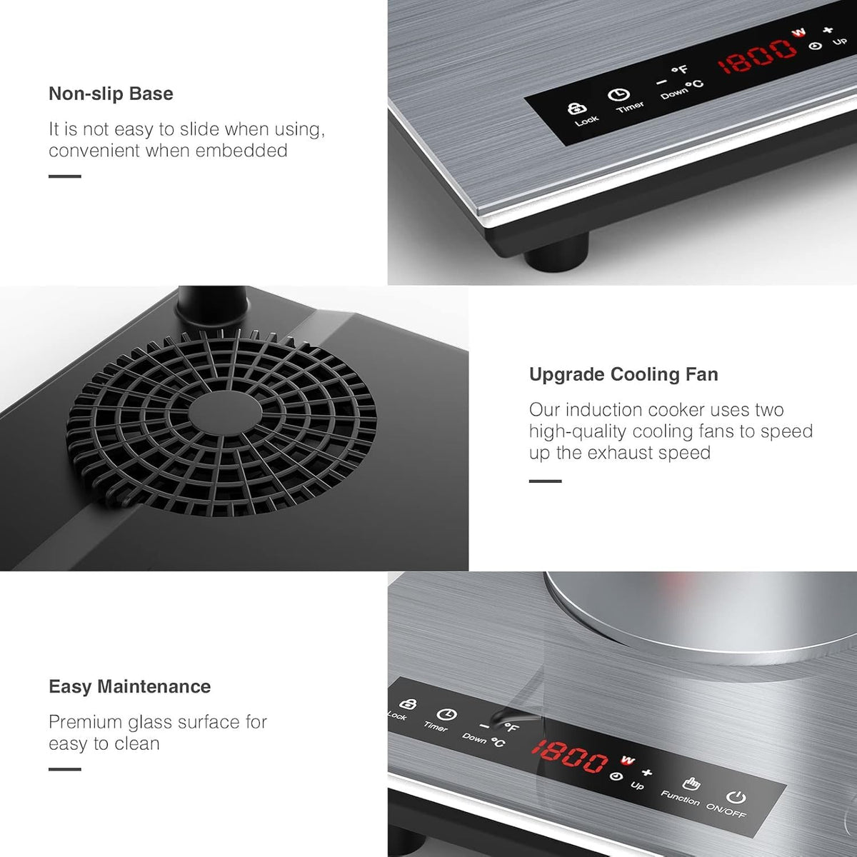 VBGK Portable Ceramic Hob, 2000W Pulg in Single Electric Hob, Portable Electric Hob with Digital LED Touch Controls, 10 Power Levels, 4-Hour Timer, Child Safety Lock, Black