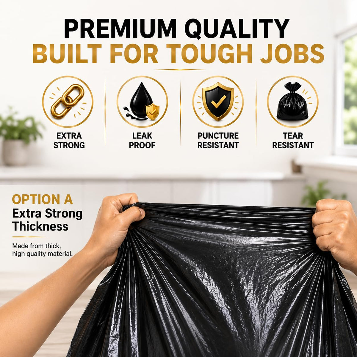 Haya Home 50L 50 Bin Bags Heavy Duty Bin Liners, Black Plastic Refuse Sacks large Garbage Waste Dustbin Bags for Kitchen Home Office DIY Garden from 100% Recycled Material