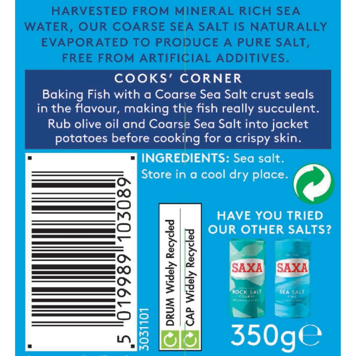 Saxa Fine Table Salt for Table & Cooking, 750 g Drum (1-Pack)