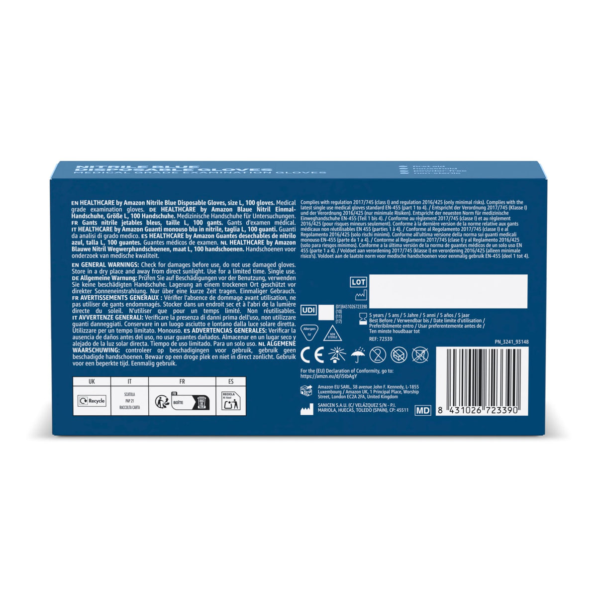 by Amazon Blue Disposable Nitrile Gloves, Powder-free, Latex-free, Size M, Pack of 100