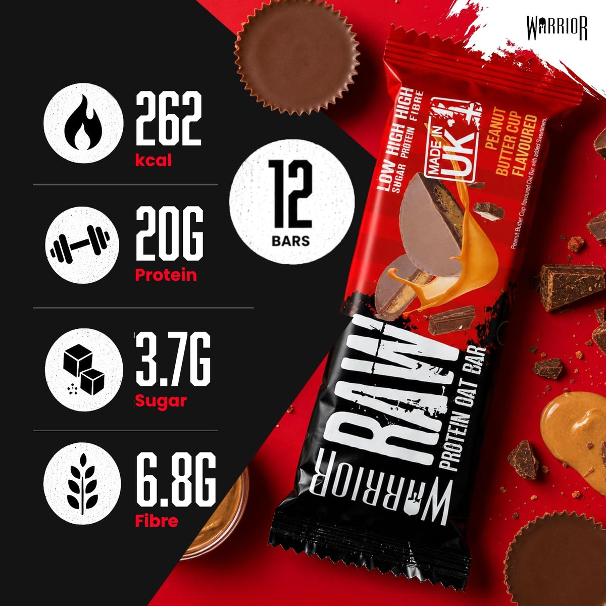 Warrior RAW Protein Bars 12 x 75g High Protein Oat Flapjack Snack