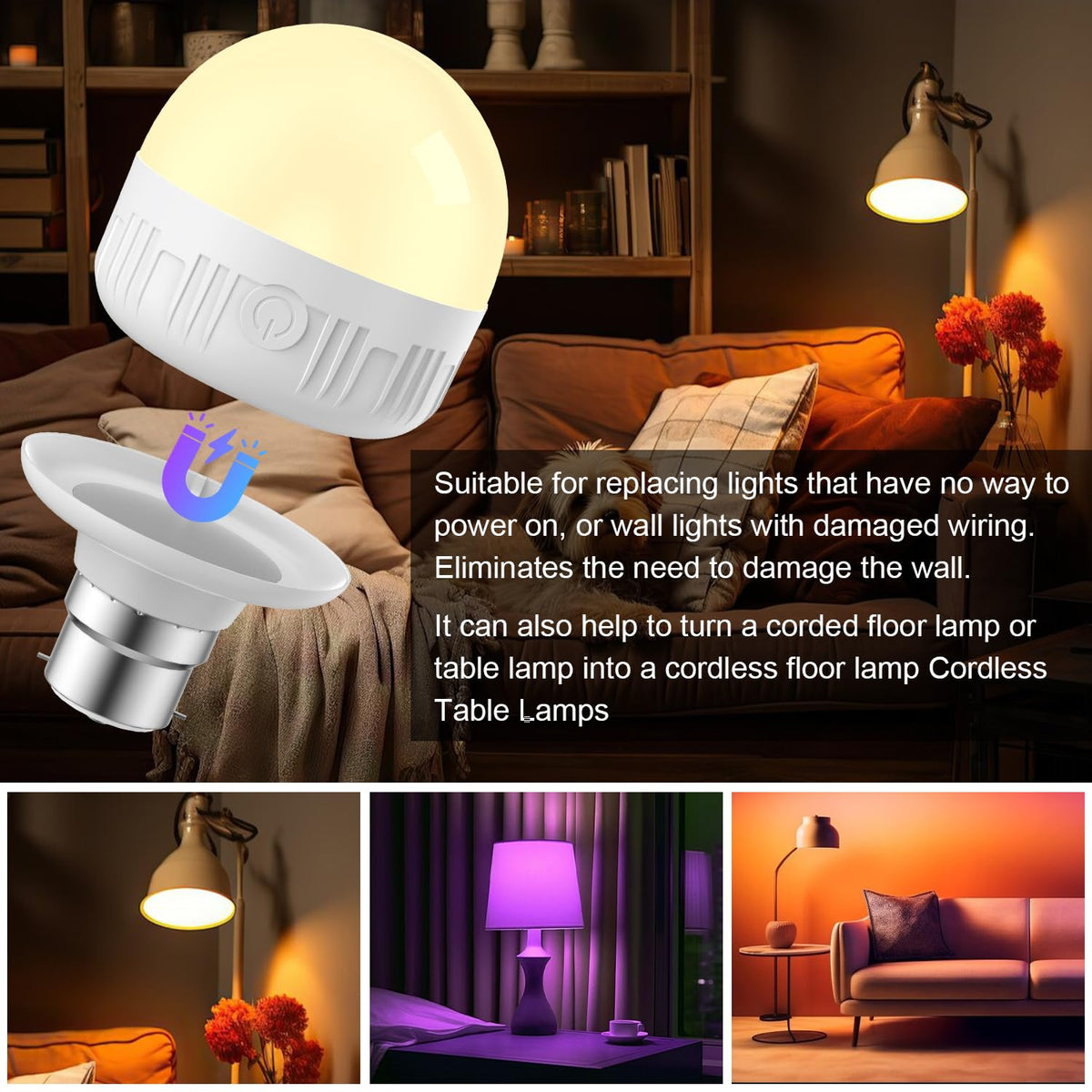 LGMCF E14 Rechargeable Light Bulb, 8W, 3 Colors, Timer, Dimmable, 2 Pack