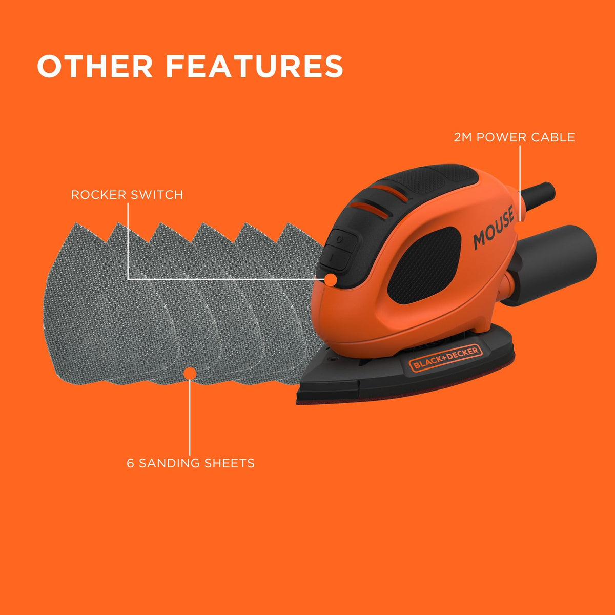 BLACK+DECKER Mouse 55W Compact Detail Sander, BEW230BC-GB