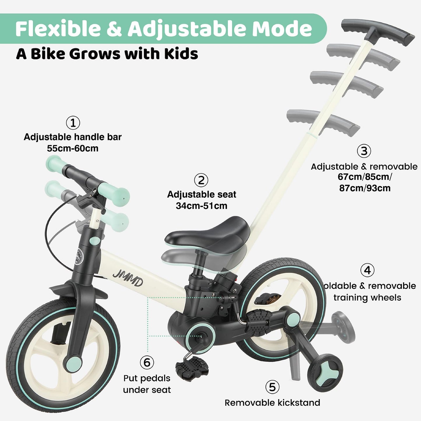 JMMD 6-in-1 Convertible Toddler Balance Bike to Pedal Bike — Ages 18 Months to 5 Years