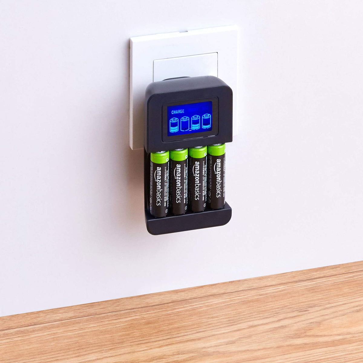 Amazon Basics 4 Slot Ni-MH AA & AAA Battery Charger With Indicator LEDs, With USB Port, Black