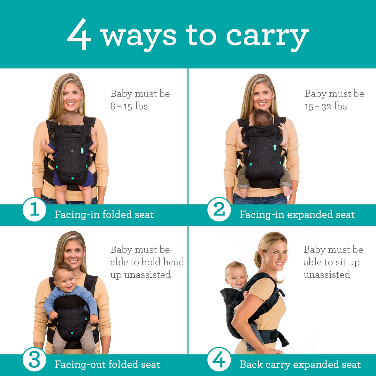Infantino Flip Advanced 4-in-1 Baby Carrier - Ergonomic, Convertible, Face-in and Face-Out Front and Back Baby Carrier for Newborn to Toddler 3,6-14,5kg, Grey