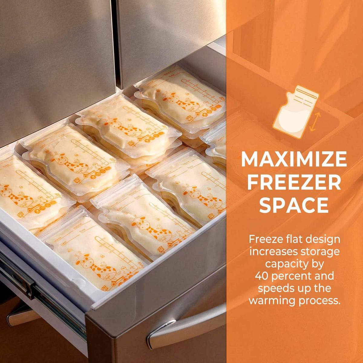 Oderra 250/180ml Breast Milk Storage Bags 50/ 100PCS- Pre-Sterilized Freezer-Safe Breastmilk Bags with Built-In Pour Spout, Double Zip Seal, Hospital Bag Maternity Essentials