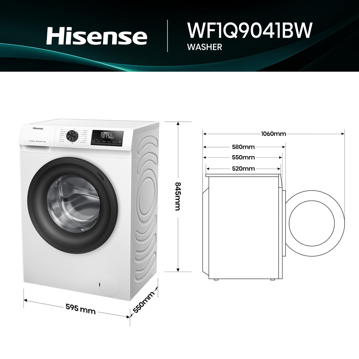 Hisense WF1G7021BW Freestanding 7 KG-Front Load Durable Inverter Washing Machine, Steam Wash-Quick Wash-15 Washing Programs-1200 RPM-White-Energy Rating B