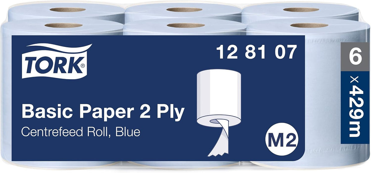 Tork Basic Centrefeed Wiping Paper Blue M2, Cost-Efficient Paper Towels, 6 x 150m, 128107