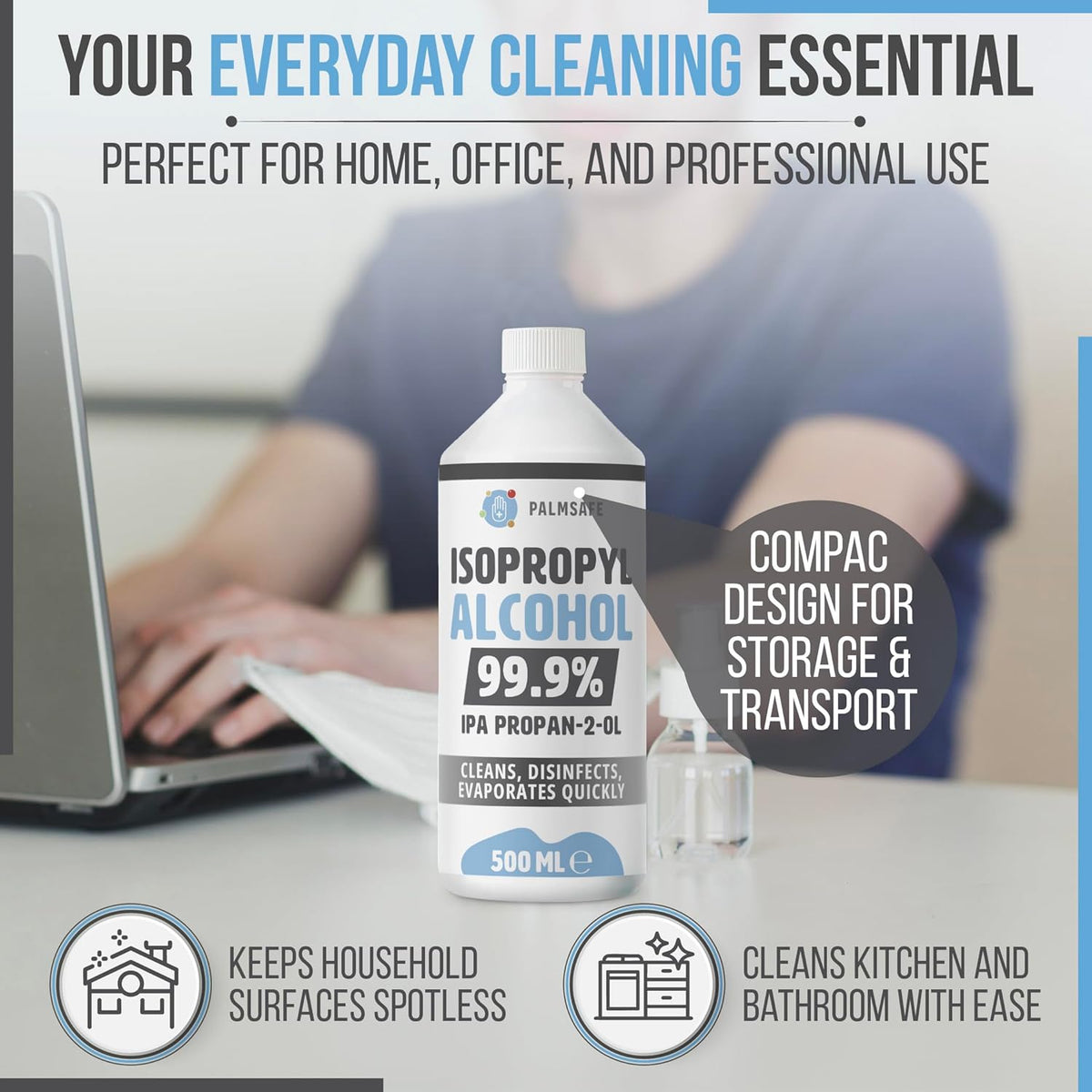 Isopropanol Alcohol IPA 99.99% 500ml Disinfectant for Household, Hospitals Office - Electronics, Stains, Grease, Glue and Paint Cleaner Easy Pour