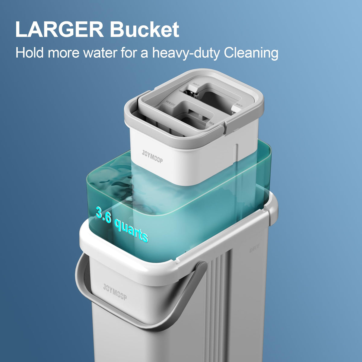 JOYMOOP Mop and Bucket with Wringer Set, Hands Free Flat Floor Mop and Bucket, with 3 Washable Microfiber Pads, Wet and Dry Use, Floor Cleaning System