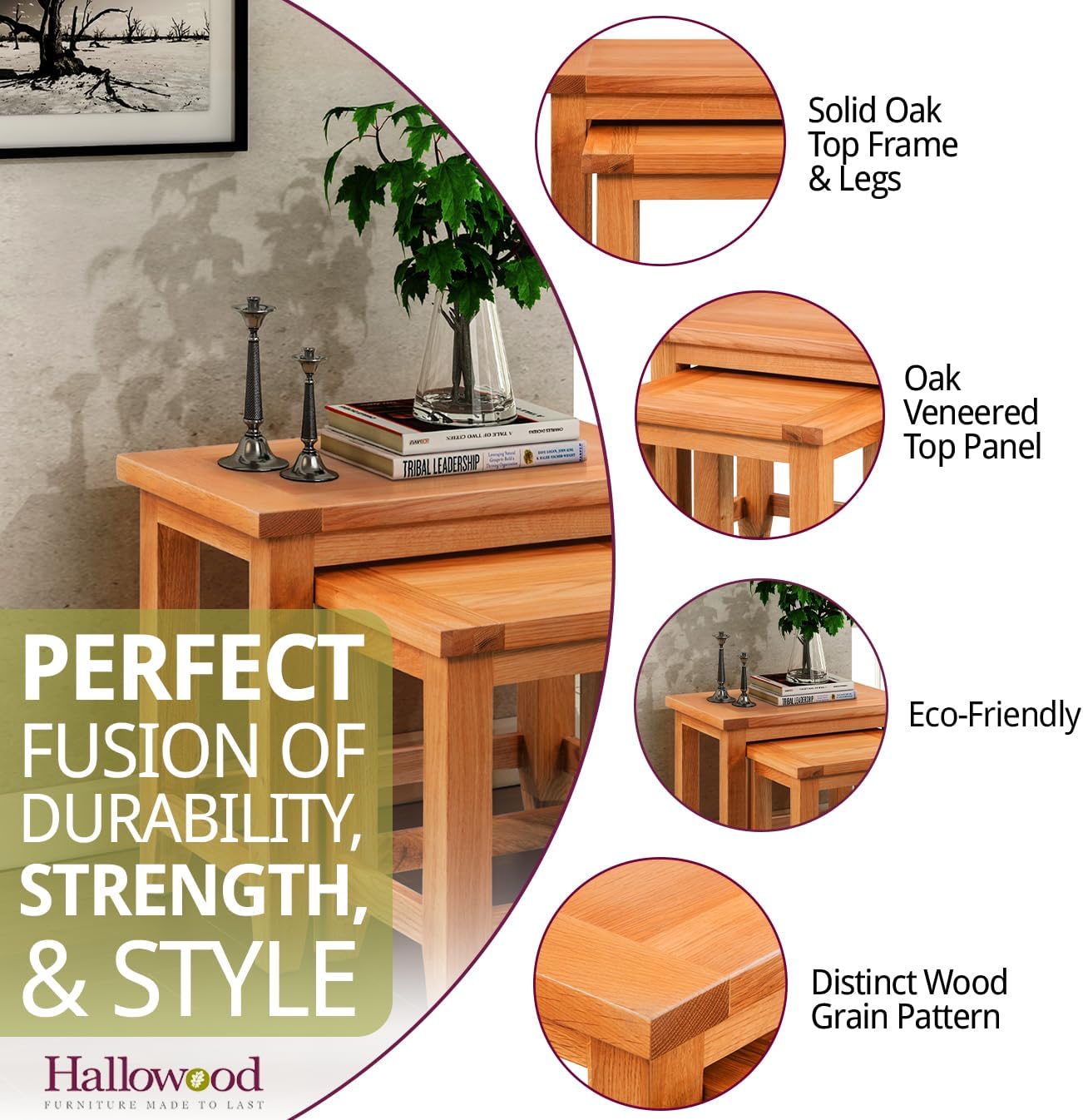 Hallowood Furniture Cotswold Nest of Tables Set of 2, Multifunctional Solid Oak Wooden Nesting Side, Coffee Table for Living Room, Bedroom or Small Spaces, Fully Assembled