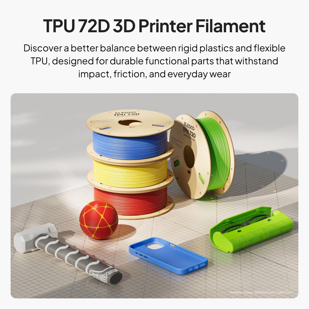 ELEGOO TPU Filament 1.75mm Grey 1KG, 95A Flexible Soft 3D Printing Filament 1KG Spool(2.2lbs) Fits for Most FDM 3D Printers