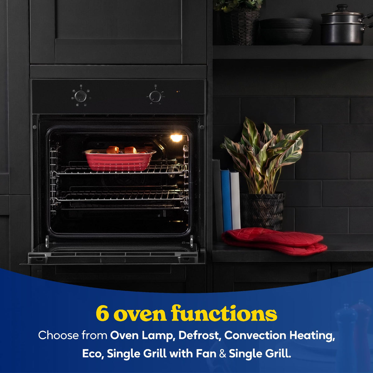 Russell Hobbs 70L, 60cm Wide, Single Electric Built-in Fan Oven and Grill in Stainless Steel, 6 Oven Functions, RHFEO7004SS