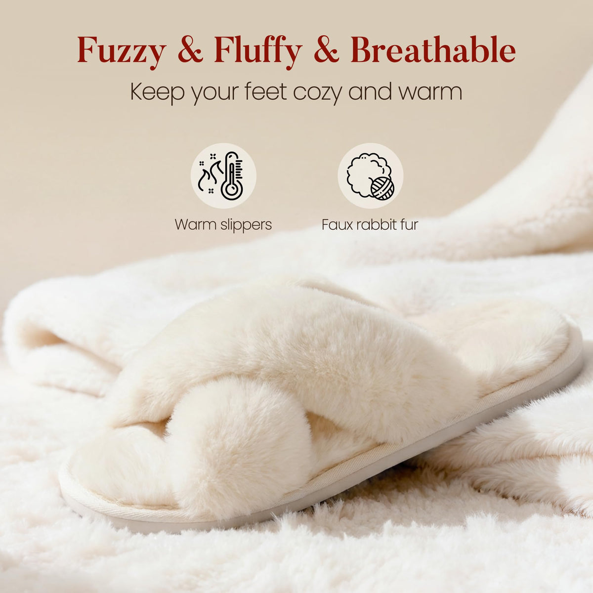 Ankis Women Slippers Fluffy Slippers Memory Foam, Cross Band Furry Open Toe Slippers Cozy Plush Home Shoes Indoor Outdoor Anti-Slide Slipper