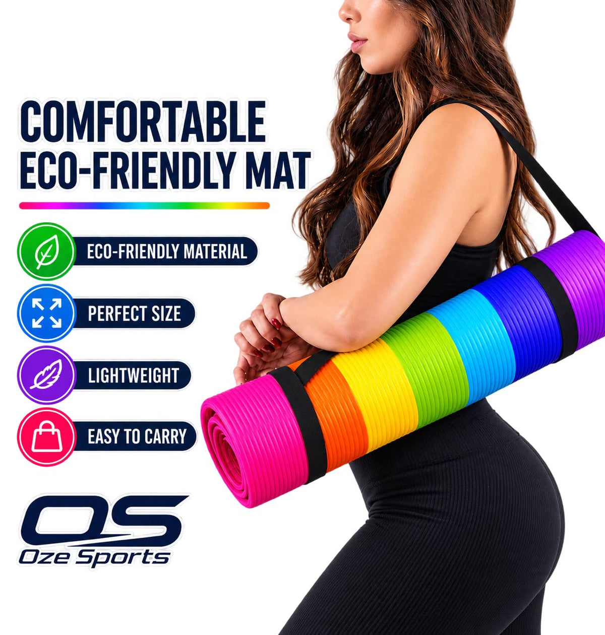OZE SPORTS Yoga Mat, NBR Foam, Extra Thick, Non-Slip, High Density, Large, for Pilates, Gymnastics, HiiT and Fitness, with Free Carry Strap