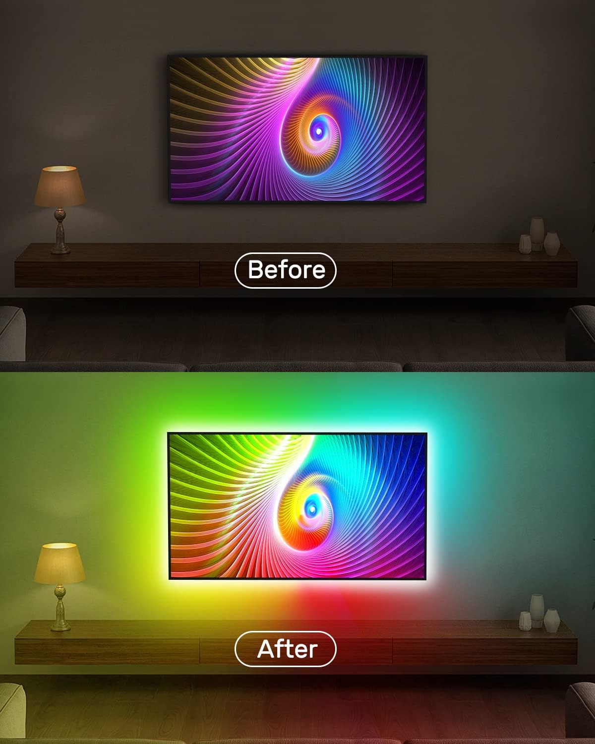 Daymeet TV Led Lights, 4M TV Led Backlight for Lights USB Powered RGBIC Light Strip for 55-75 inch Monitor Behind Lighting with Remote Music Sync Bluetooth APP Control