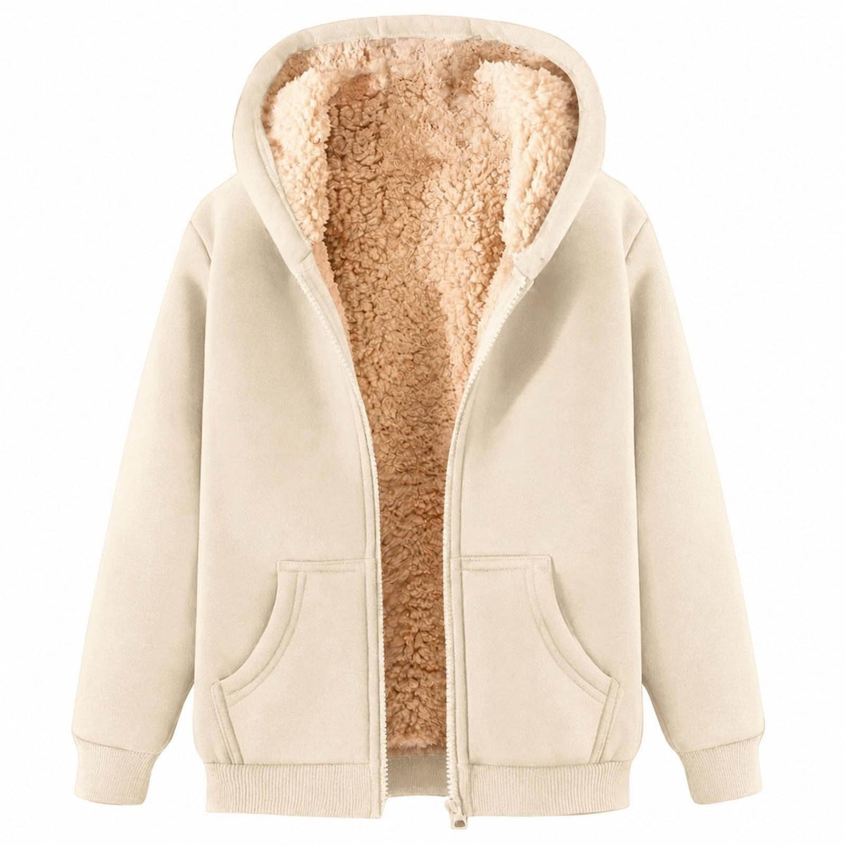 Womens Teddy Fleece Hoodies Sherpa Lined Fuzzy Jacket with Pockets Full Zip Hooded Sweatshirts Ladies Fall Winter Warm Jumper Coat Outwear Thermal Outfits Clothing