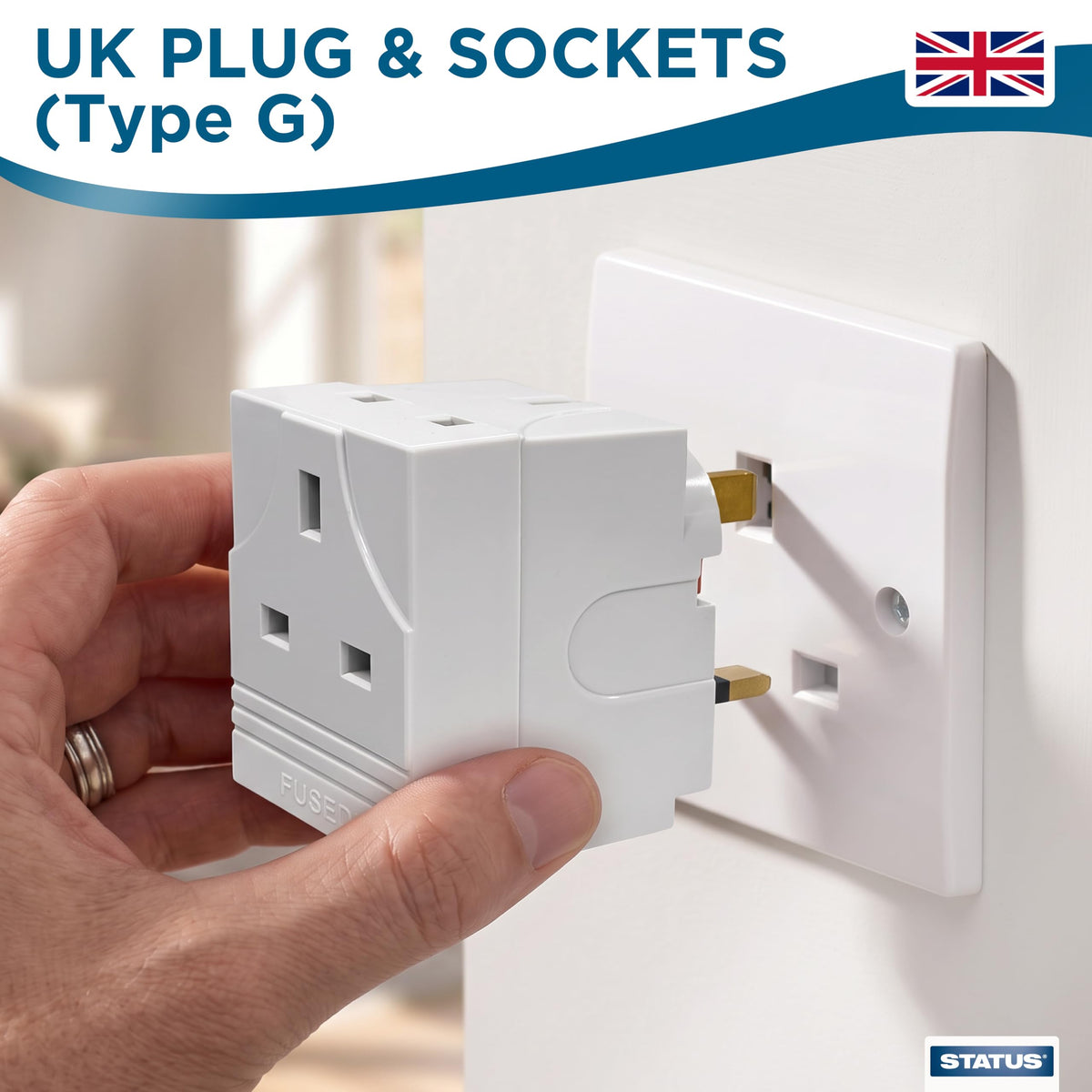 STATUS 2 Way UK Plug Adapter, White