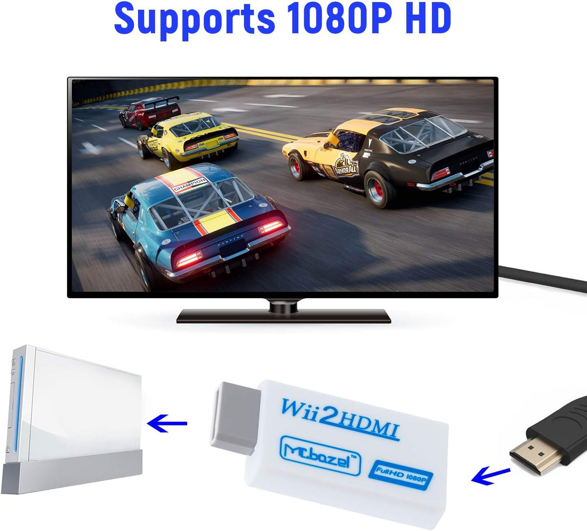 Mcbazel Wii to HDMI Adapter, Wii HDMI Converter, Full HD 1080P Video Adapter Converter With 3.5mm Audio Video Output Jack Compatible for All Wii Display Modes