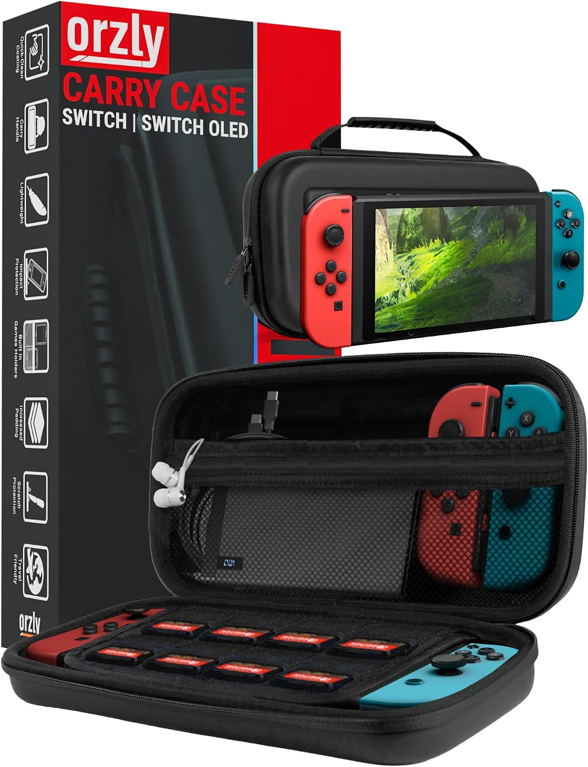 Orzly Carry Case for Nintendo Switch Lite Protective Hard Shell Portable Travel Carry Case with Storage for Accessories & Game Cartridges (Red & White)