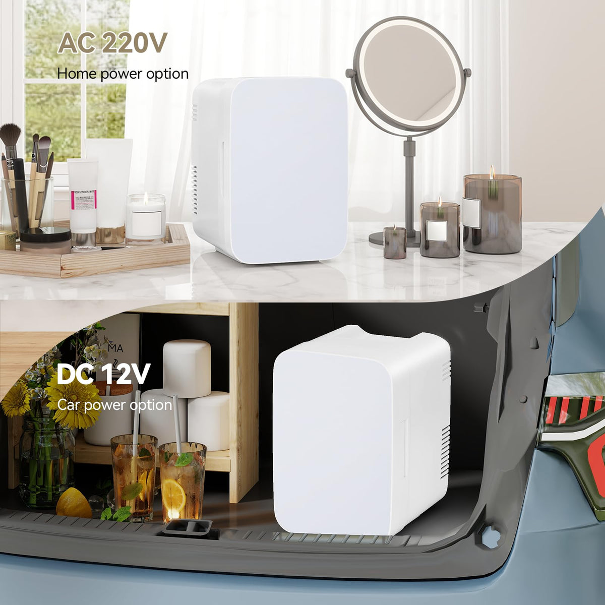 ARTETHYS Mini Fridge for Bedrooms, 10L Small Portable Car Fridges