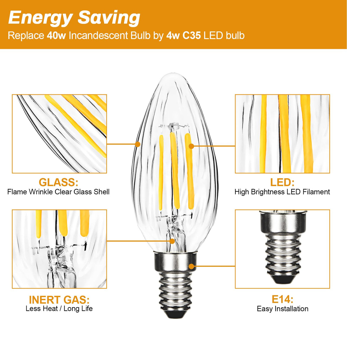 BRIMAX 5Pack E14 Bulb Cool White 5000K,Dimmable 4W Small Screw Light Bulb
