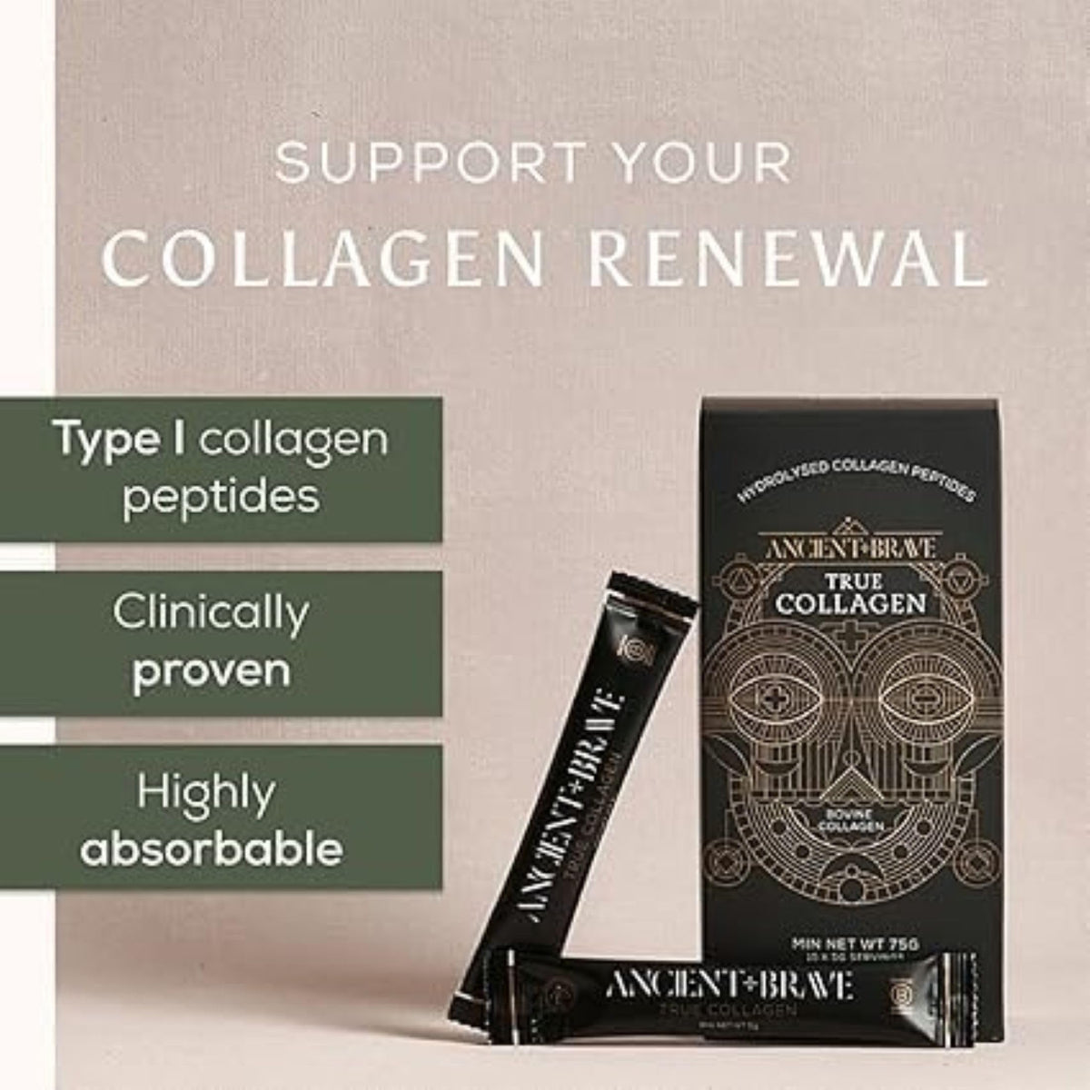 Ancient + Brave True Collagen Powder 200g | 40 Servings | Bovine Collagen
