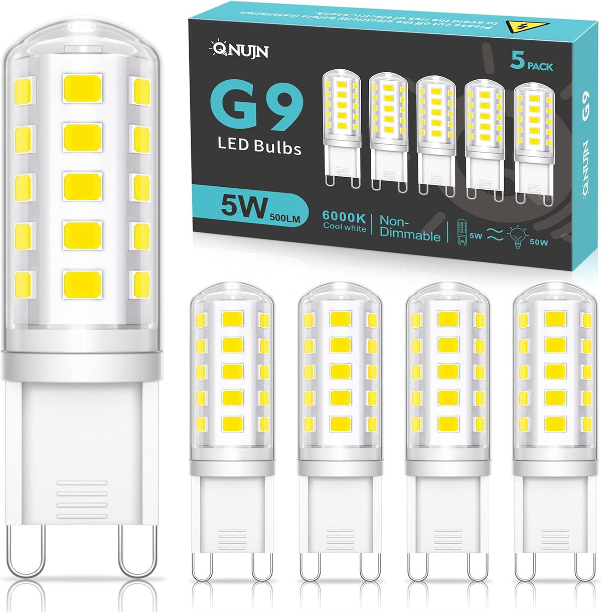 G9 Led Bulbs Cool White 5W 500LM 6000K, Equivalent to 50W Halogen
