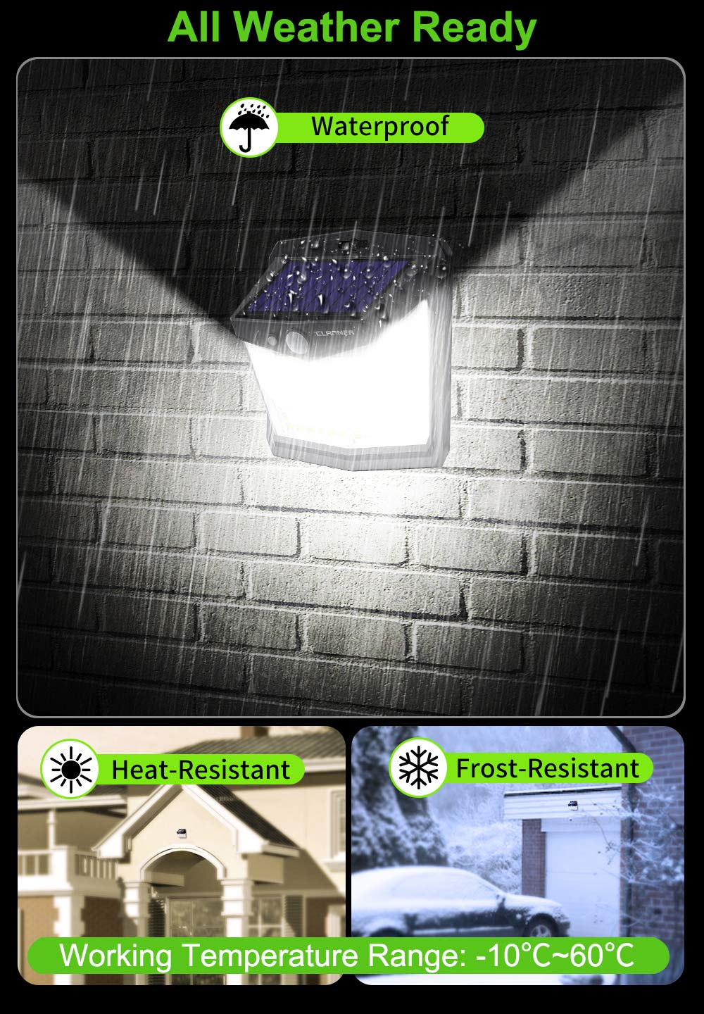 CLAONER Solar Powered Lights Outdoor, Upgraded Wireless 270° IP65 Solar Motion Sensor Security/Wall Light for Front Door, Yard, Garage, Garden, Warm White (4 Pack)