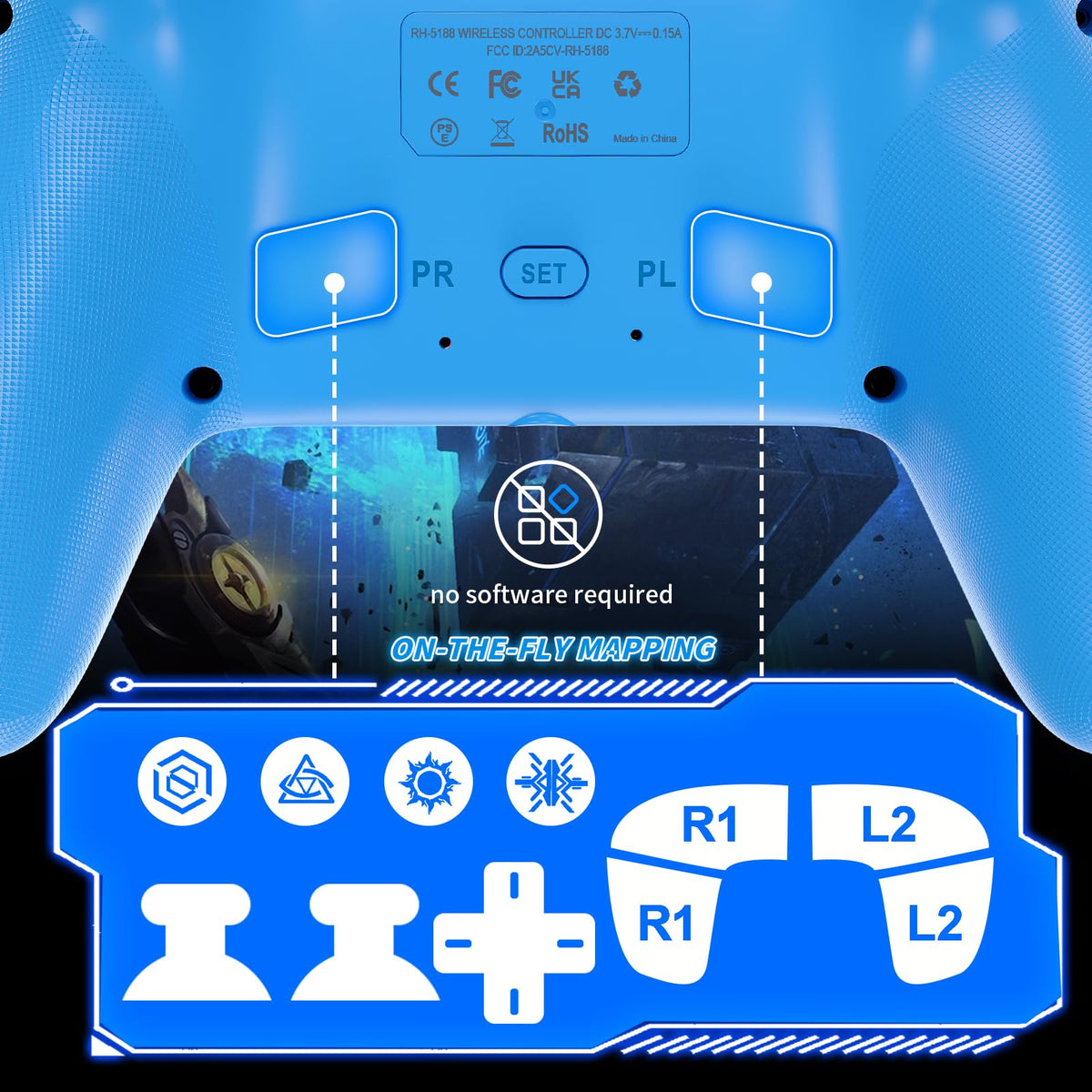 Dinosoo RGB Wireless Controller for PS5/Pro/Slim & PCs, Bluetooth Gamepad with Back Buttons, Touchpad, Macro, Turbo, Dual Vibration, 6-Axis Sensor, Speaker, 3.5mm Audio Jack,White