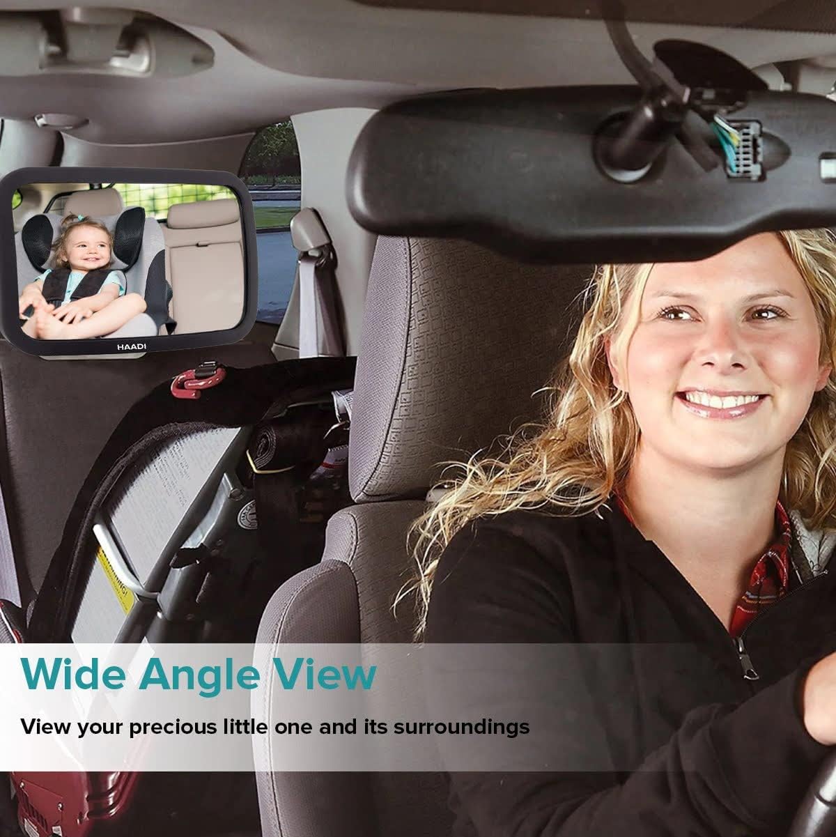 Baby Car Mirror Rear View - 360 ° Adjustable, Extra Wide Crystal Clear & Shatterproof Back Seat Baby Essentials to See Rear Facing Infants, Babies, Kids, Child & New born (Pack of 1)