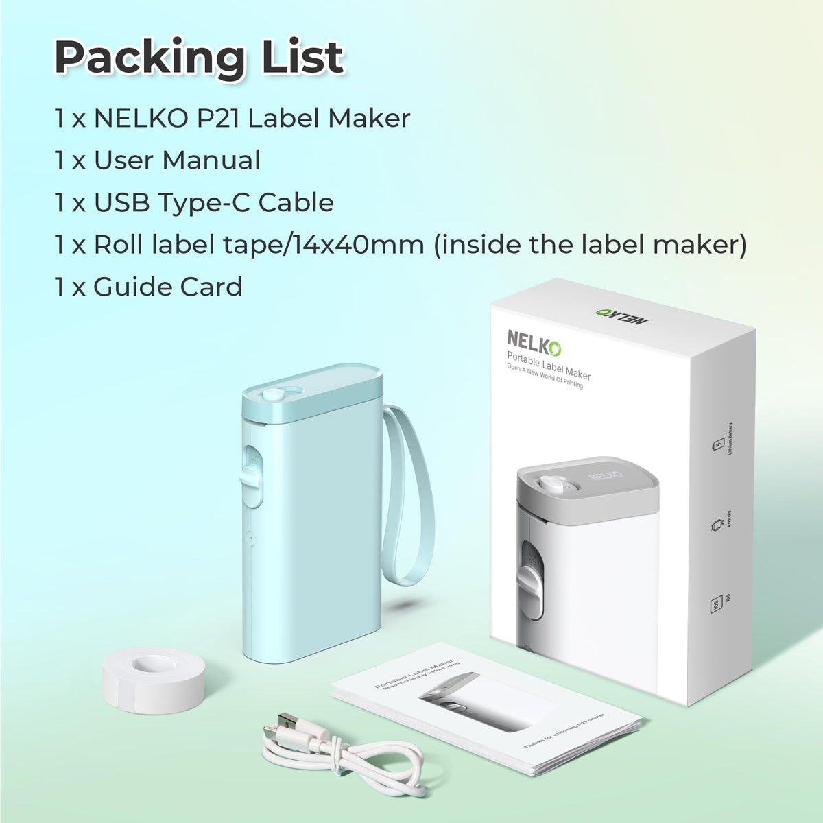 Nelko Label Maker P21 Portable Bluetooth Sticker Printer with Tape, Black