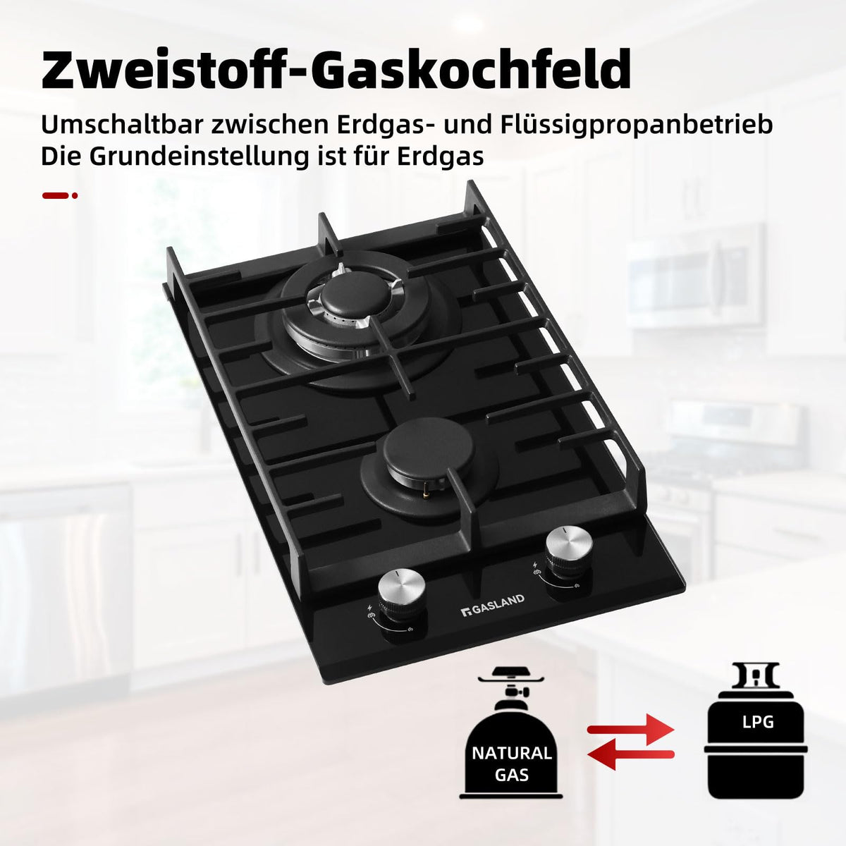 GASLAND GH60SF 60cm Built-in Gas Hob, 4 Burners Stainless Steel Gas Cooktop with Flame Failure Protection, NG/LPG Convertible, 8000W