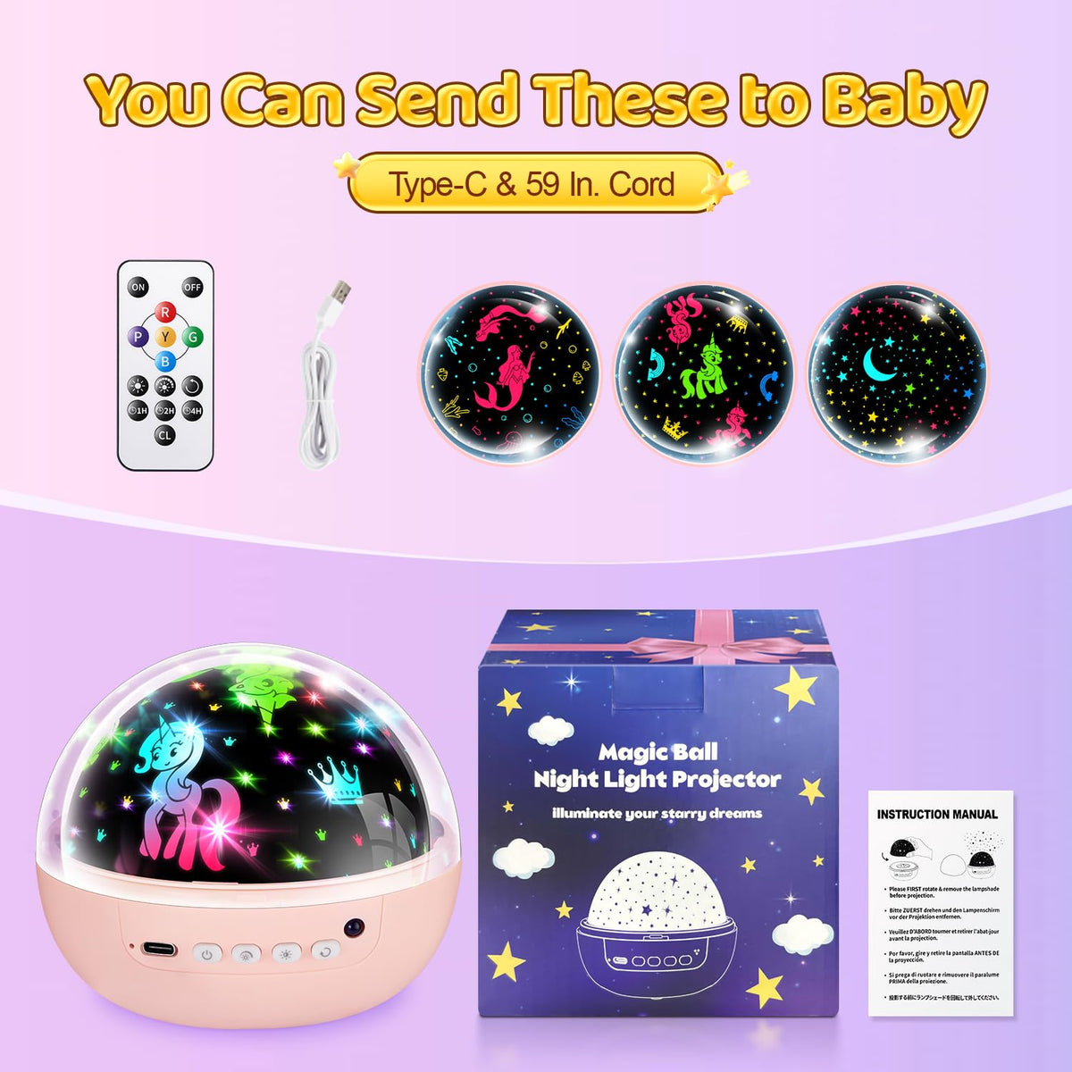 Night Light Projector 93 Lighting Mode,Baby Toys Gift Dimmable+Timer+Remote