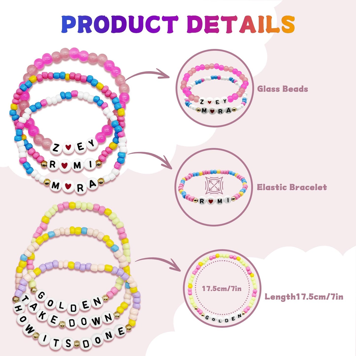 For Grils Bracelet Korea-pop DemOn Friendship Merch Bracelets Stackable Stretch Hunters Singer Inspired Letter Bracelets for Girls Women Fans Valentine's Day Birthday Easter Gifts