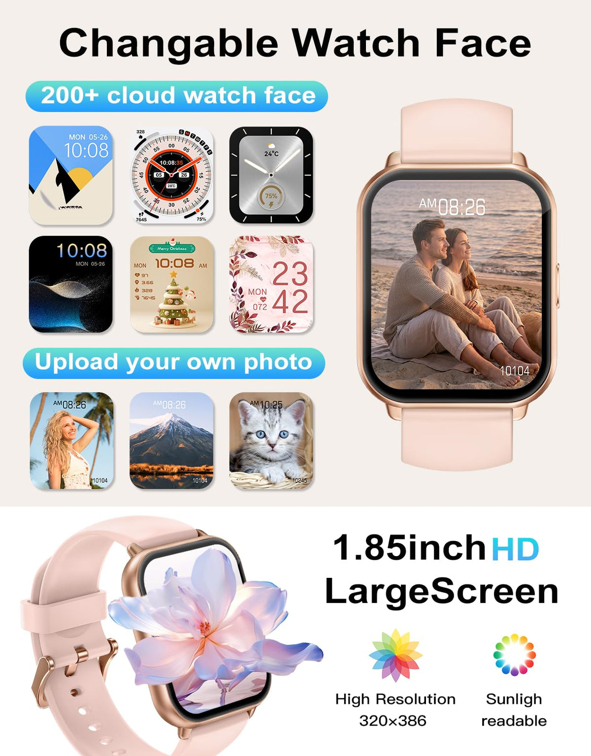 RUIMEN Smart Watch Answer Dial Call,Smart Watches for Women Men 1.85" HD Screen Fitness watch with SpO2 Heart Rate Sleep Monitor Step Counter Waterproof 100+ Sports Mode for Android iOS (2 Bands)
