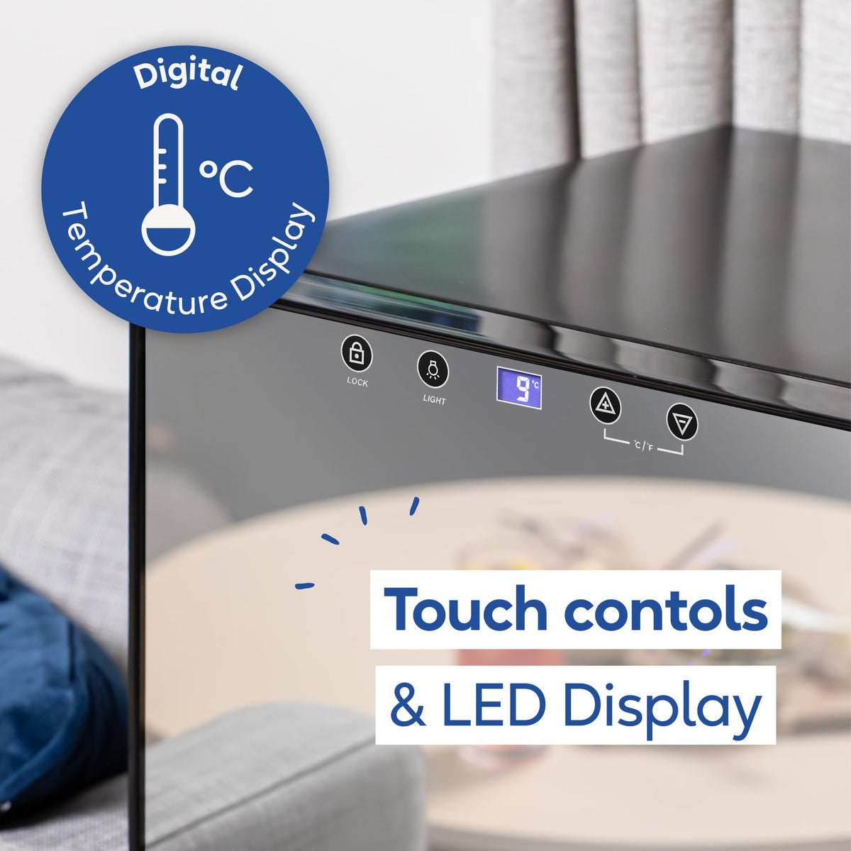 Russell Hobbs 20 Bottle 62L Mirrored Door Wine Cooler Freestanding Beverage Drinks Fridge, LED Light with Touch Control, Digital Display, Adjustable Shelves, Glass Door RH20WC201MR
