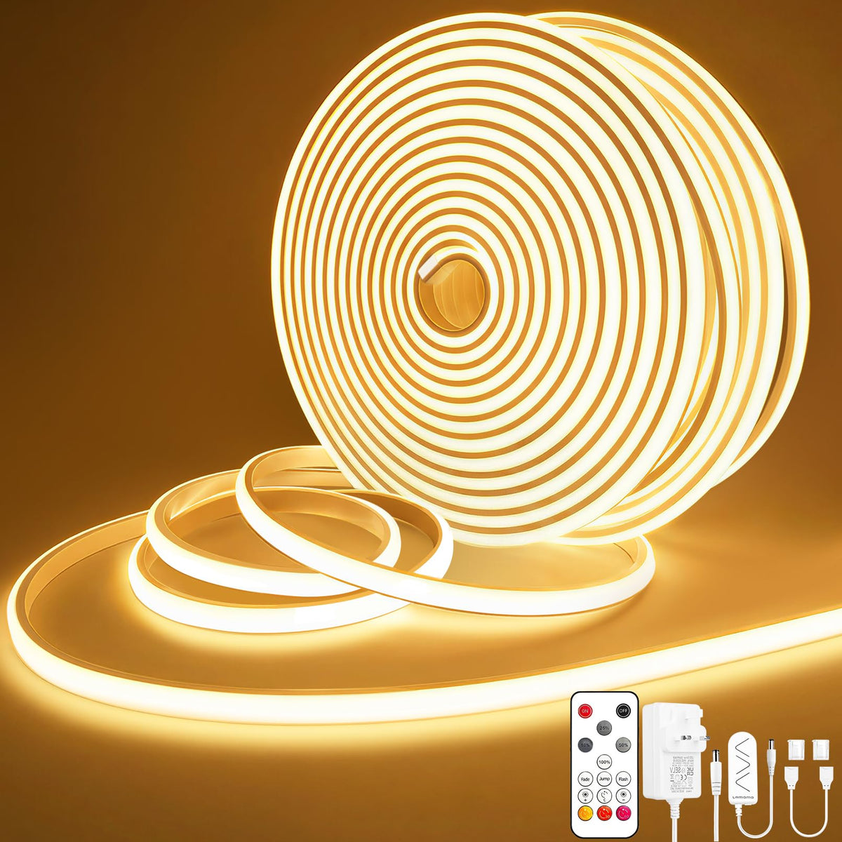 Lamomo COB LED Strip Light 5M, White Dimmable Neon Rope with Remote