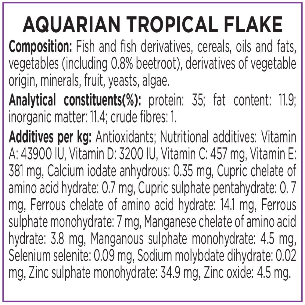 AQUARIAN Complete Nutrition, Aquarium Tropical & Temperate Fish Food Flakes, 50g Container
