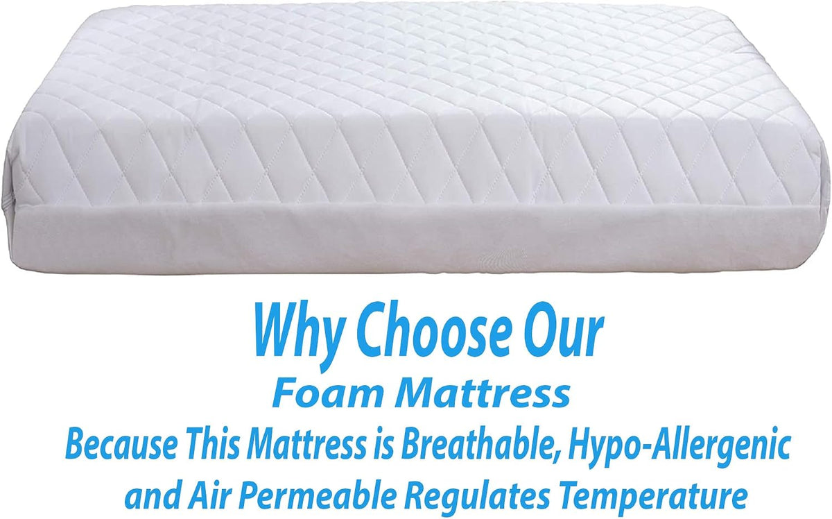 Travel Cot Mattress 95 x 65 x 7.5 cm – Fits Red Kite, Hauck, Graco – Quilted Breathable & Anti-Allergenic Polycotton Cover – Firm Foam Support, Removable Cover – UK Made