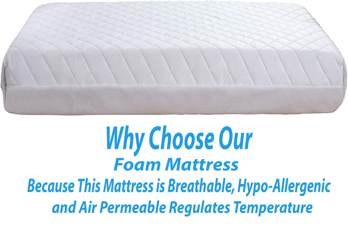 Travel Cot Mattress 95 x 65 x 7.5 cm – Fits Red Kite, Hauck, Graco – Quilted Breathable & Anti-Allergenic Polycotton Cover – Firm Foam Support, Removable Cover – UK Made