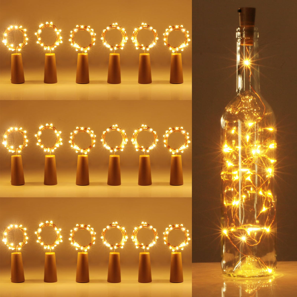 Kolpop 6 Pack Bottle Lights Battery Operated, Warm White Bottles Top Light