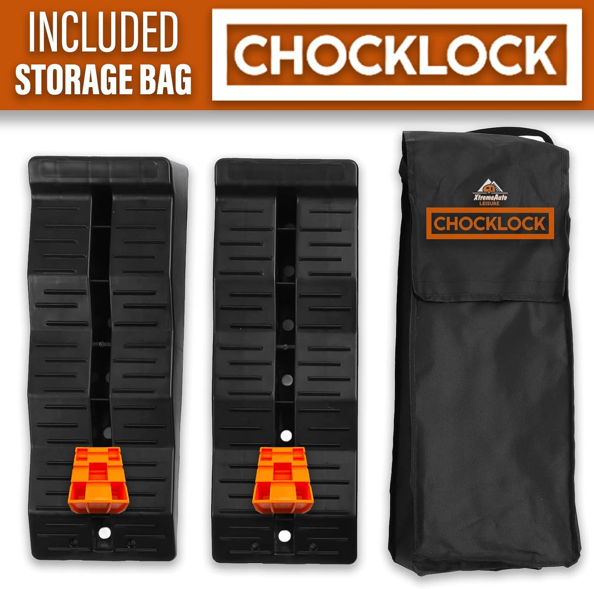 Xtremeauto CHOCKLOCK Caravan Levelling Ramps - 2 Pack Heavy Duty Motorhome Ramps with Chocks & Bag, UV-Resistant Non-Skid Campervan Blocks (5 Tonne Load) - Black